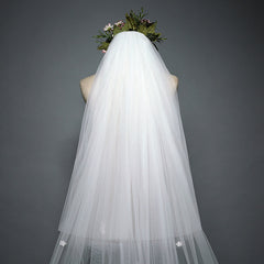 Elegant Two Layers Lace Appliques Edge Wedding Veils 3MX3M