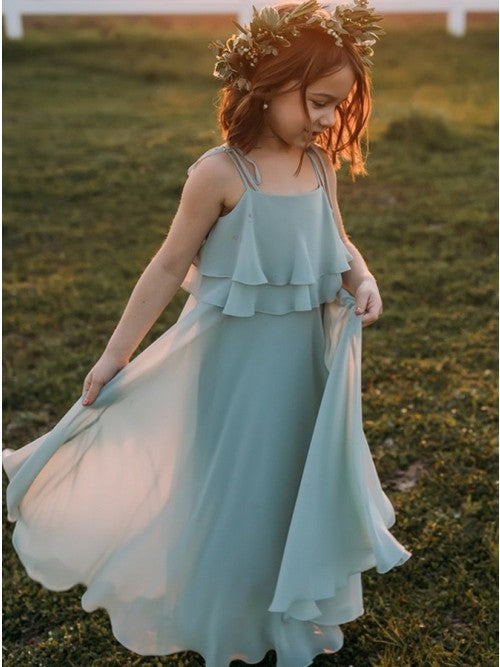 Floor Length Boho Chiffon Flower Girl Dresses Spaghetti Straps 7 / Custom Color Floor Length Boho Chiffon Flower Girl Dresses Spaghetti Straps 7 / Custom Color