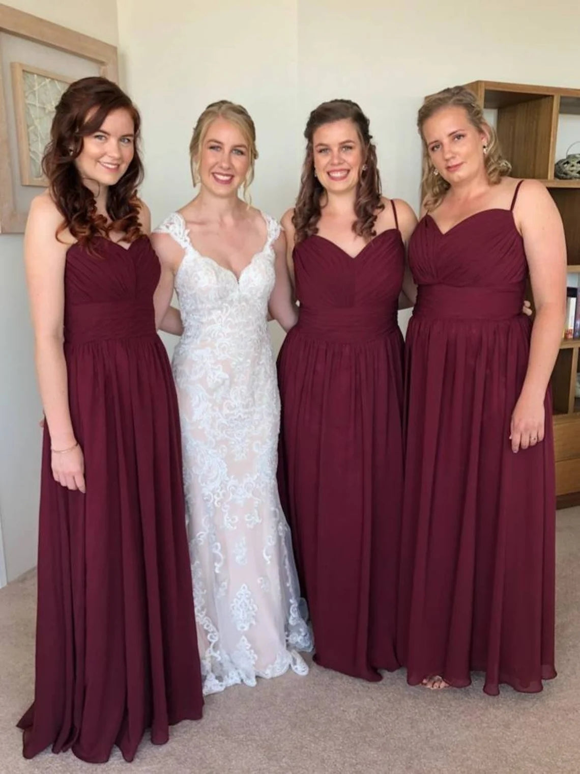 Floor-length Long Chiffon Spaghetti Straps Burgundy Bridesmaid Dresses MyChicDress Floor-length Long Chiffon Spaghetti Straps Burgundy Bridesmaid Dresses MyChicDress