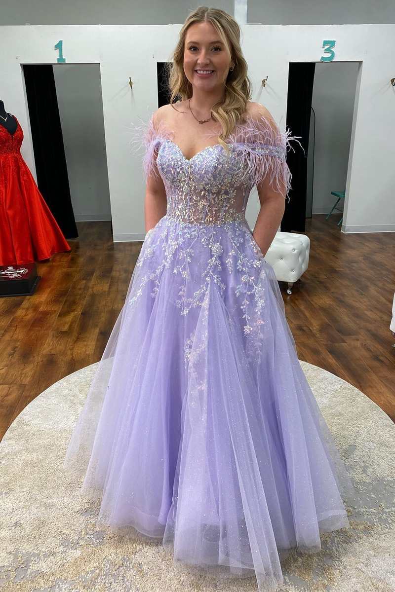 Floral Prom Lavender Colored Prom Dresses Floral Long Violet