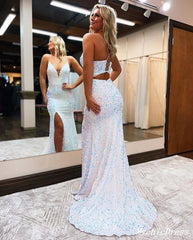 Sparkly V-Neck Tight Prom Dresses Backless Long Formal Wear for Wedding Guest