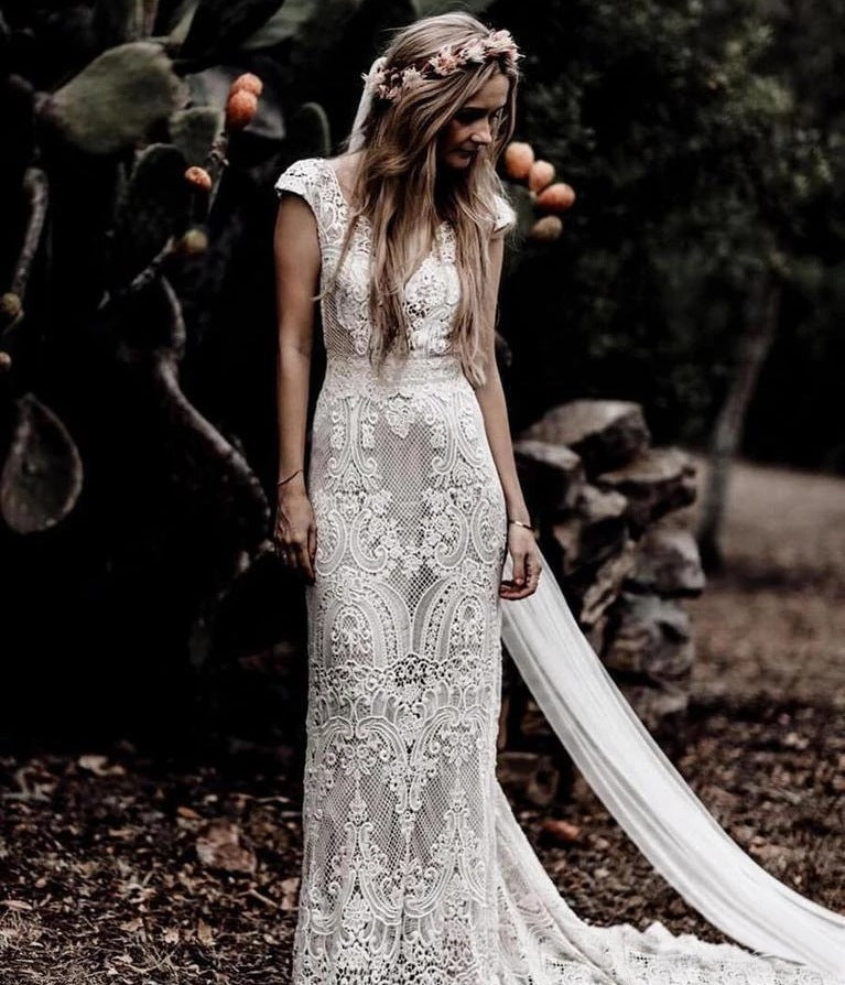 Gorgeous Lace Vintage Boho Wedding Dresses Mermaid Long Bridal