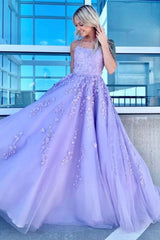 Gorgeous 20224 Lilac Lace Graduation Dress Applique Unique Long Prom Dress