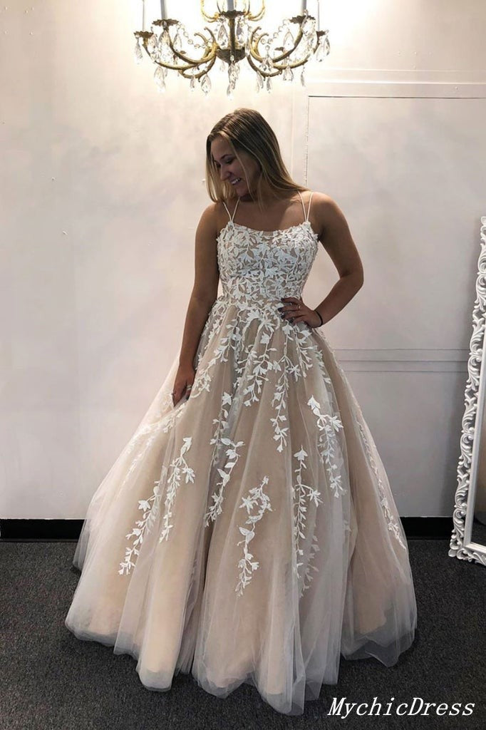Hot Lace Prom Dresses Champagne Backless Long Evening Dress Custom Color / US18W Hot Lace Prom Dresses Champagne Backless Long Evening Dress Custom Color / US18W