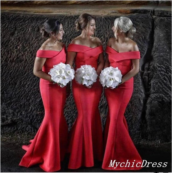 Hot Off the Shoulder Red Wedding Guest Dresses UK Floor Length