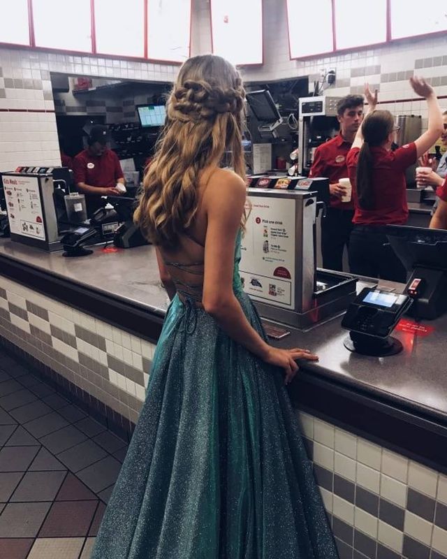 Hot Spaghetti Strap Glitter V Neck Prom Dresses Split Homecoming Dresses Blue / US16 Hot Spaghetti Strap Glitter V Neck Prom Dresses Split Homecoming Dresses Blue / US16
