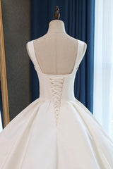 Hot Square Neck Satin Wedding Dresses Ball Gown Sleeveless Bridal Dress Cheap