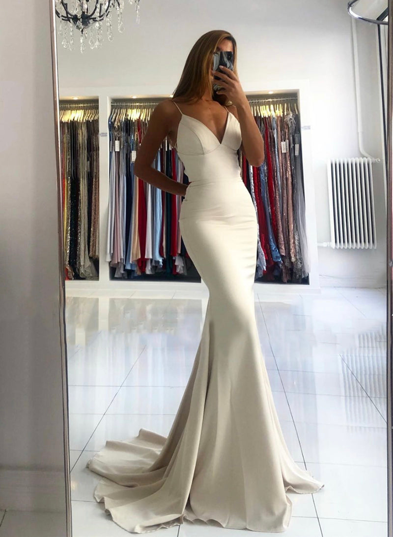 White Mermaid Prom Dress,Spaghetti Straps Evening Dress,PD00529, US14 / Ivory White Mermaid Prom Dress,Spaghetti Straps Evening Dress,PD00529, US14 / Ivory