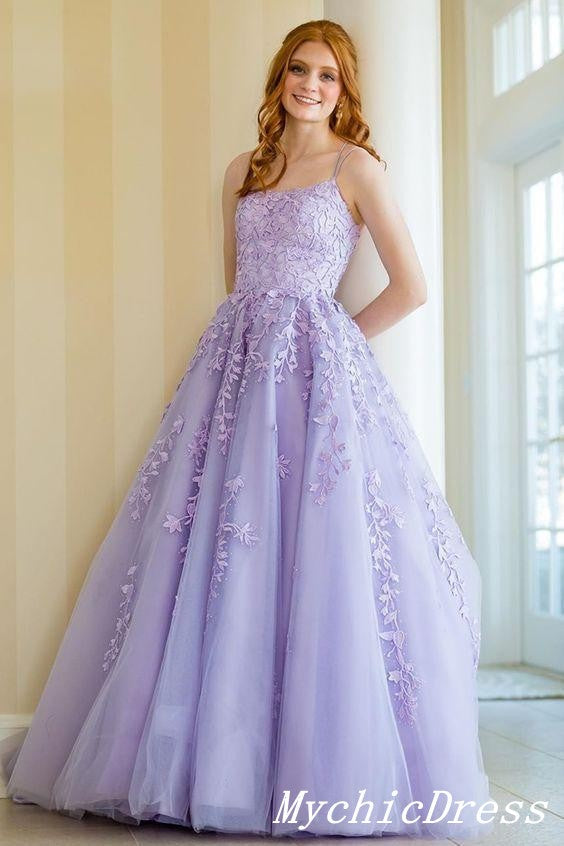 Light Purple Tulle Purple Formal Dresses Long Light Purple Tulle