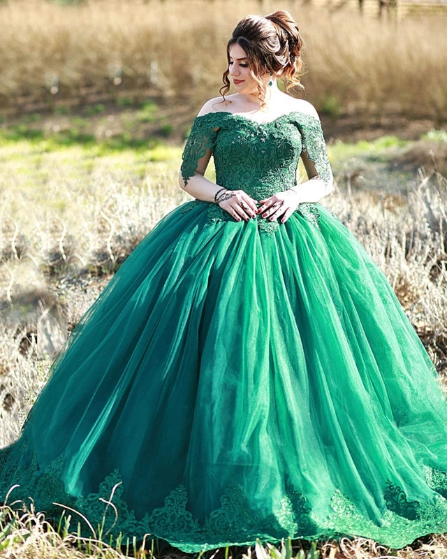 Lace Green Ball Gown Wedding Dresses Off Shoulder Tulle Sweet 16 Dress US10 / Same as Picture Lace Green Ball Gown Wedding Dresses Off Shoulder Tulle Sweet 16 Dress US10 / Same as Picture