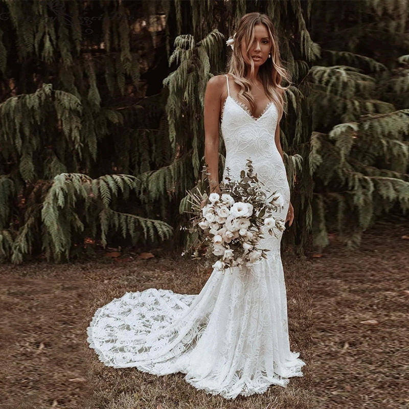 Bridal Wedding Dresses Lace 2026 Elegant Mermaid/Trumpet Spaghetti Straps V-Neck Sleeveless Long Beach Wedding Gowns Bridal Wedding Dresses Lace 2026 Elegant Mermaid/Trumpet Spaghetti Straps V-Neck Sleeveless Long Beach Wedding Gowns