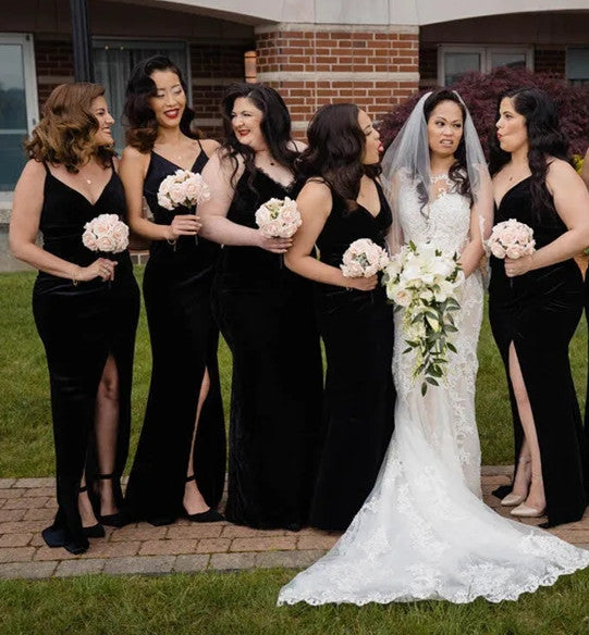 Floor Length Wedding Party With Black Bridesmaid Dresses Long