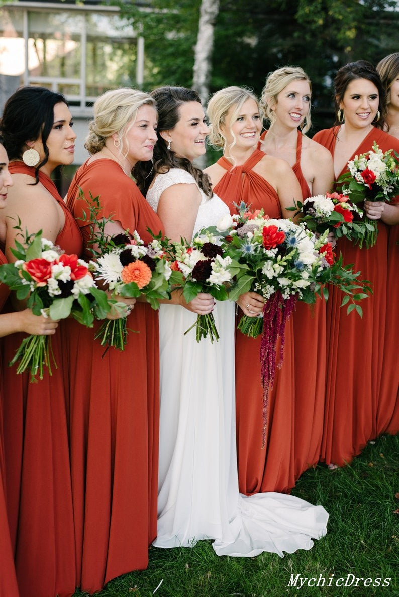 Long Chiffon Burnt Orange Infinity Bridesmaid Dresses Convertible Dress US8 / Custom Color Long Chiffon Burnt Orange Infinity Bridesmaid Dresses Convertible Dress US8 / Custom Color