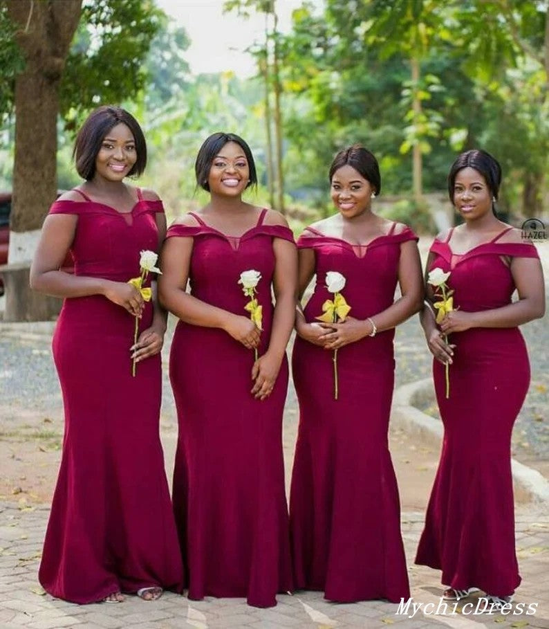Long Mermaid Burgundy Bridesmaid Dresses Spaghetti Straps Wedding Guest Dress US18W / Custom Color Long Mermaid Burgundy Bridesmaid Dresses Spaghetti Straps Wedding Guest Dress US18W / Custom Color