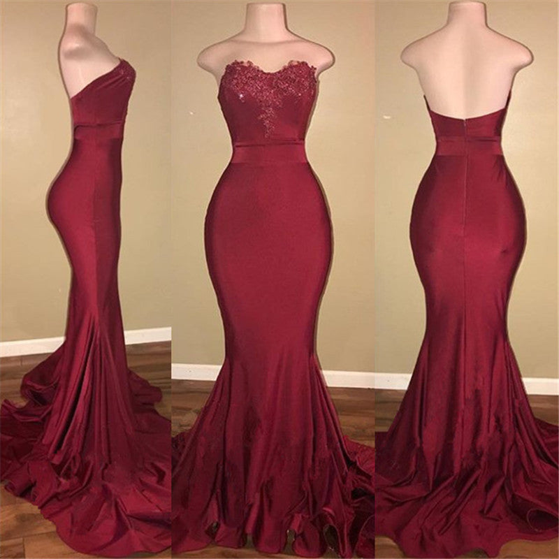 Long Mermaid Strapless Burgundy Prom Dresses MyChicDress Long Mermaid Strapless Burgundy Prom Dresses MyChicDress
