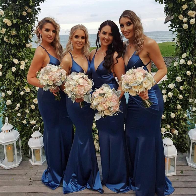 Long Mermaid V Neck Custom Blue Bridesmaid Dresses MyChicDress Long Mermaid V Neck Custom Blue Bridesmaid Dresses MyChicDress