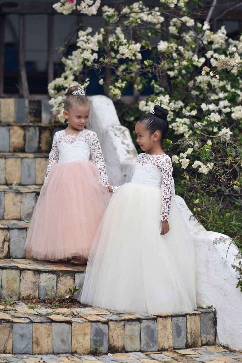 Long Sleeve Lace Flower Girl Dresses Puffy Tulle Skirt Custom color 14 / Same as Picture Long Sleeve Lace Flower Girl Dresses Puffy Tulle Skirt Custom color 14 / Same as Picture