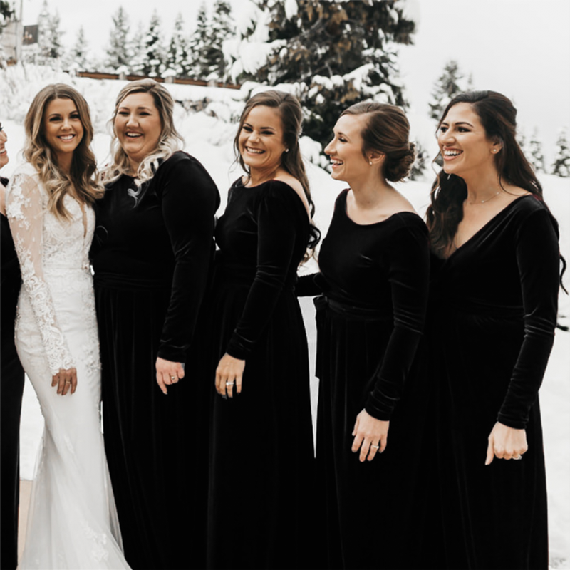 Long Sleeves Black Velvet Bridesmaid Dresses Winter Floor Length US4 / Same As Picture Long Sleeves Black Velvet Bridesmaid Dresses Winter Floor Length US4 / Same As Picture
