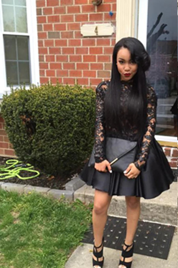 Long Sleeves Short Prom Dresses Little Black Dresses Lace Backless Custom Color / US16 Long Sleeves Short Prom Dresses Little Black Dresses Lace Backless Custom Color / US16
