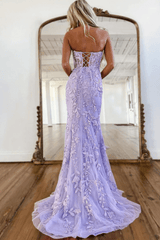 2024 Long Mermaid Purple Lace Prom Dresses Violet Strapless Formal Dress