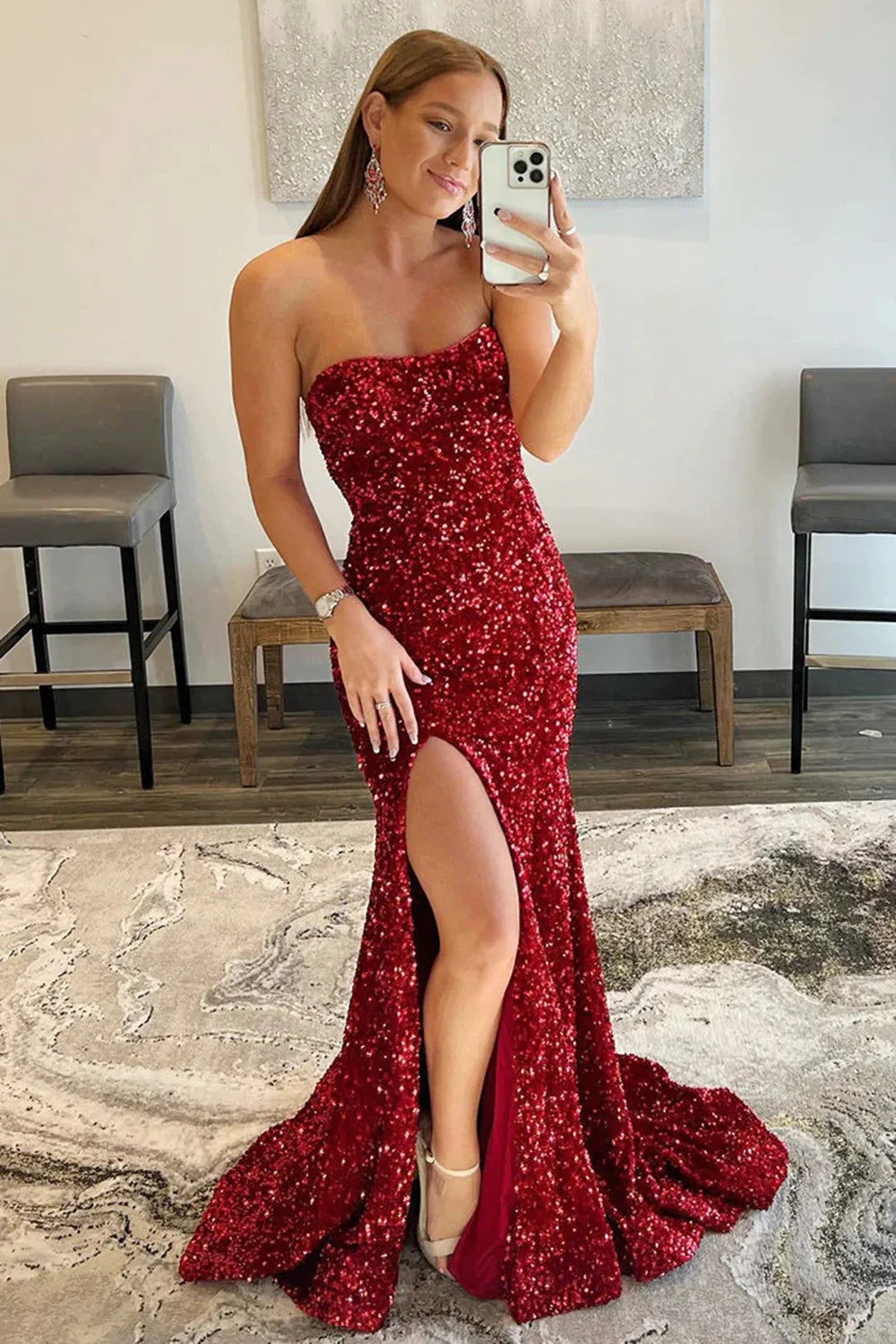 Long Mermaid Red Prom Dress 2024 Spaghetti Straps Appliques with Slit –  MyChicDress