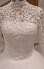 White/ivory Long Sleeve Lace Muslim Wedding Dress UK High Neck Bridal Gown