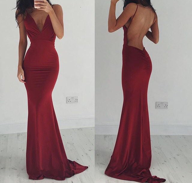 Mermaid Burgundy Prom Dresses Backless V-Neck US10 / Custom Color