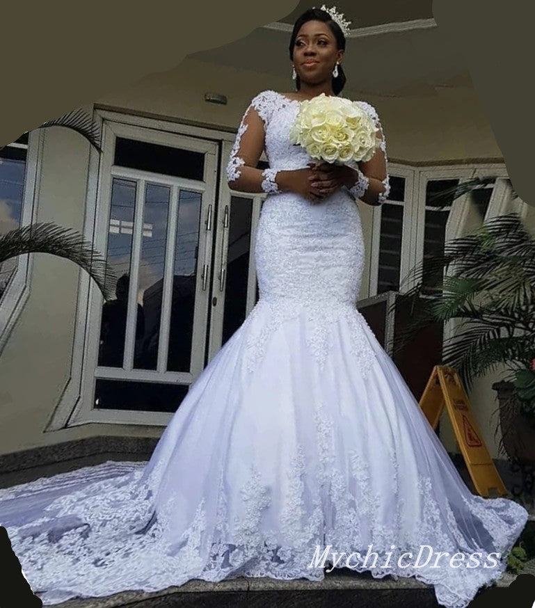 Mermaid Lace Applique Long Sleeves African Wedding Dresses US8 / Same as Picture Mermaid Lace Applique Long Sleeves African Wedding Dresses US8 / Same as Picture