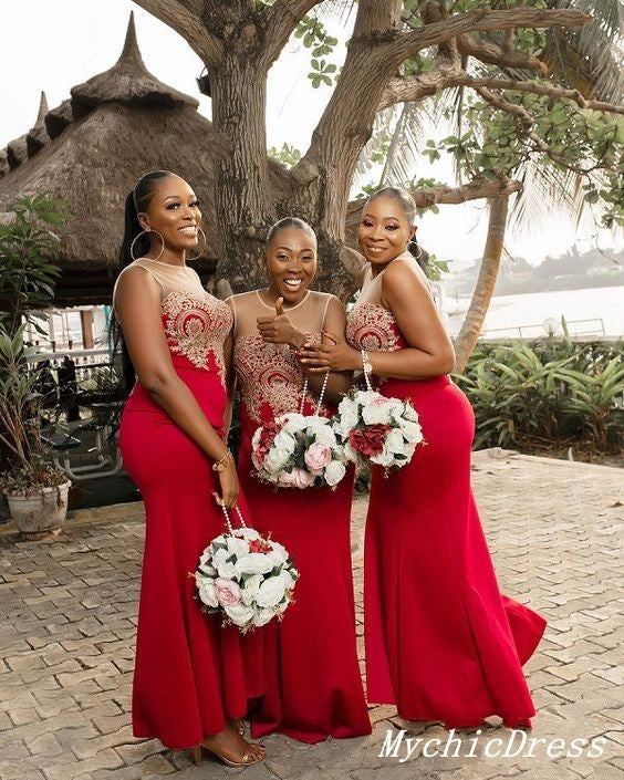 Mermaid Lace Appliques Red Bridesmaid Dresses Sleeveless MyChicDress Mermaid Lace Appliques Red Bridesmaid Dresses Sleeveless MyChicDress