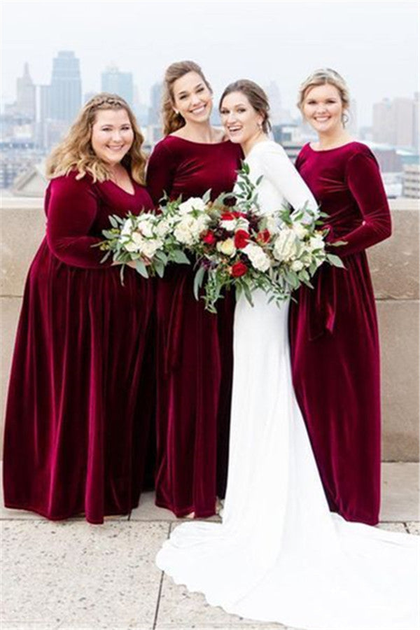 Mermaid Long Sleeves Burgundy Velvet Bridesmaid Dresses Backless US10 / Same as Picture / B Mermaid Long Sleeves Burgundy Velvet Bridesmaid Dresses Backless US10 / Same as Picture / B