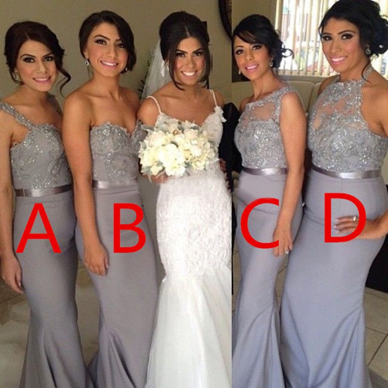 Mermaid Sequined Mismatched Light Grey Bridesmaid Dresses US14 / Same as picture / B Mermaid Sequined Mismatched Light Grey Bridesmaid Dresses US14 / Same as picture / B