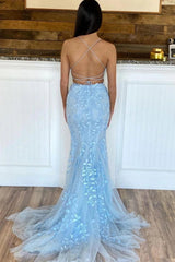 Blue Lace 2 Piece Prom Dresses 2024 Long Mermaid Evening Gowns