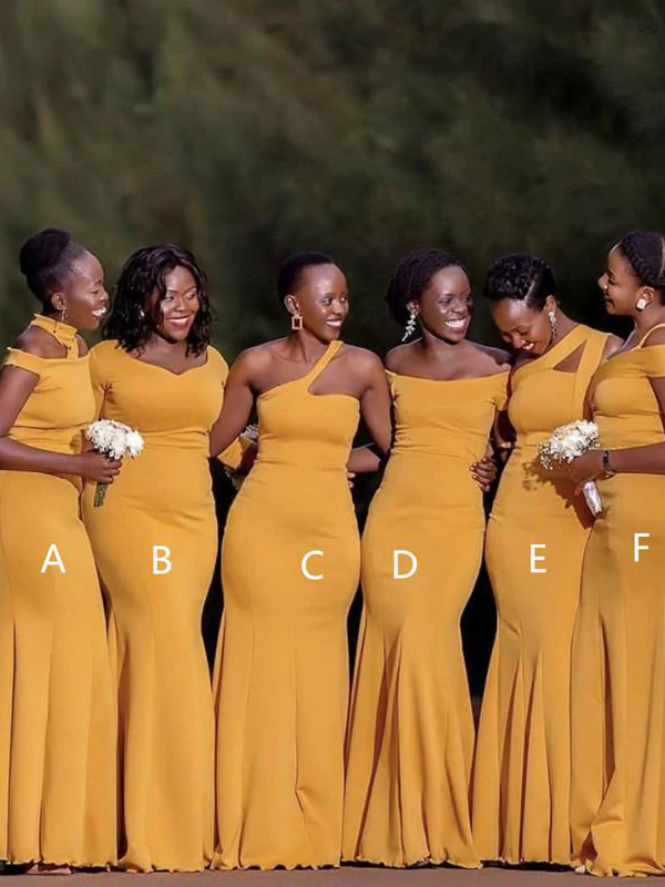 African Girl Yellow Wedding Guest Dress Cheap Mismatched