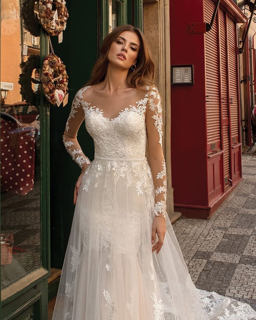 Modern Long Sleeves Mermaid Lace Ivory Wedding Dresses US4 / Custom Color Modern Long Sleeves Mermaid Lace Ivory Wedding Dresses US4 / Custom Color