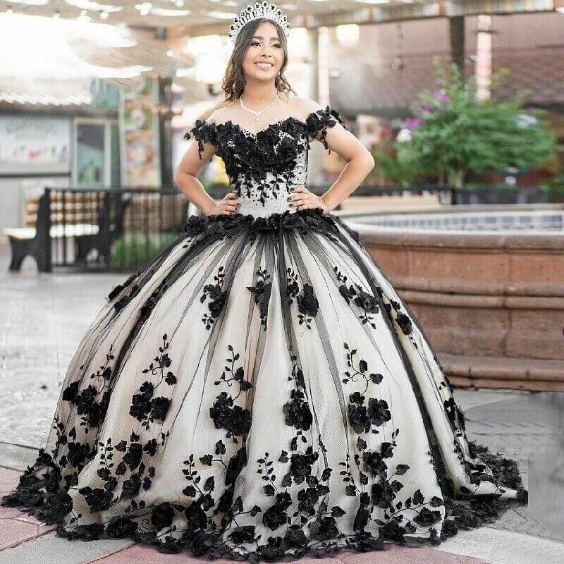 New 3D Flowers Lace Quicneanera Dress Black Sweet 16 Party Dress US16W / Black New 3D Flowers Lace Quicneanera Dress Black Sweet 16 Party Dress US16W / Black