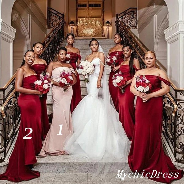off the shoulder bridesmaid dress burgundy Off Shoulder Velvet Bridesmaid Dress With Slit, Burgundy