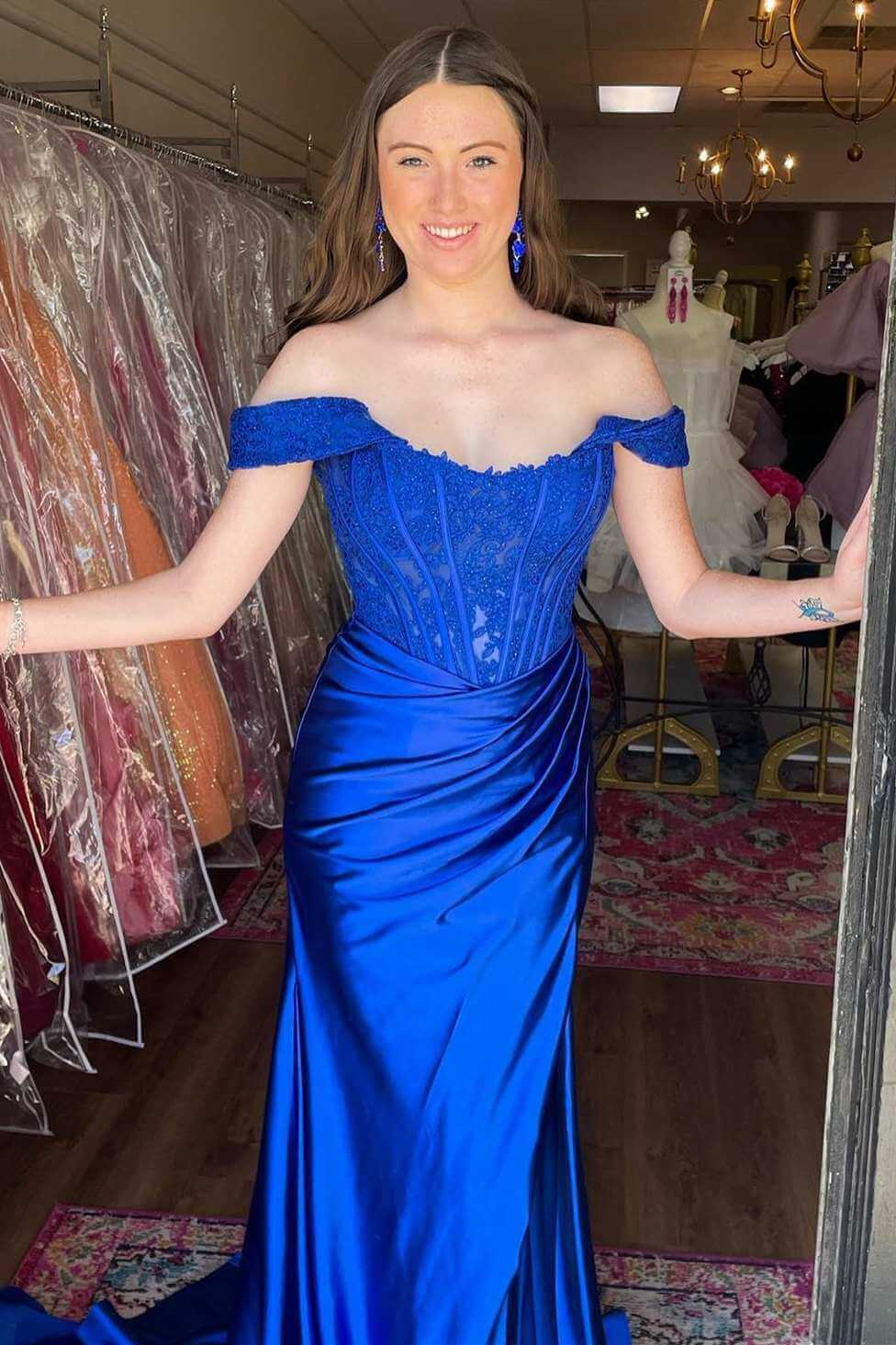blue off the shoulder prom dress uk ZAPAKA Women Sparkly Sky Blue Prom Dress with Lace Off The Shoulder A-Line Corset Evening Dress with Slit, Sky Blue / US26W