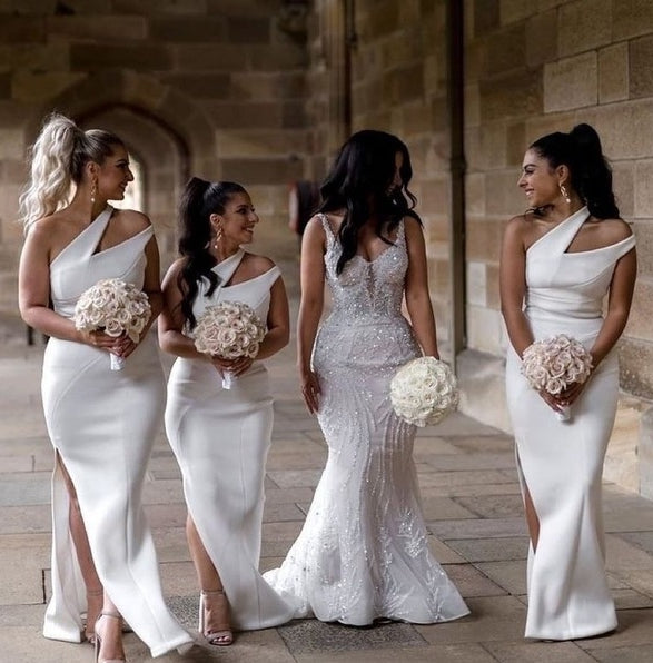 One Shoulder Mermaid White Bridesmaid Dresses Long Wedding Guest Dress US22W / Same as Picture One Shoulder Mermaid White Bridesmaid Dresses Long Wedding Guest Dress US22W / Same as Picture