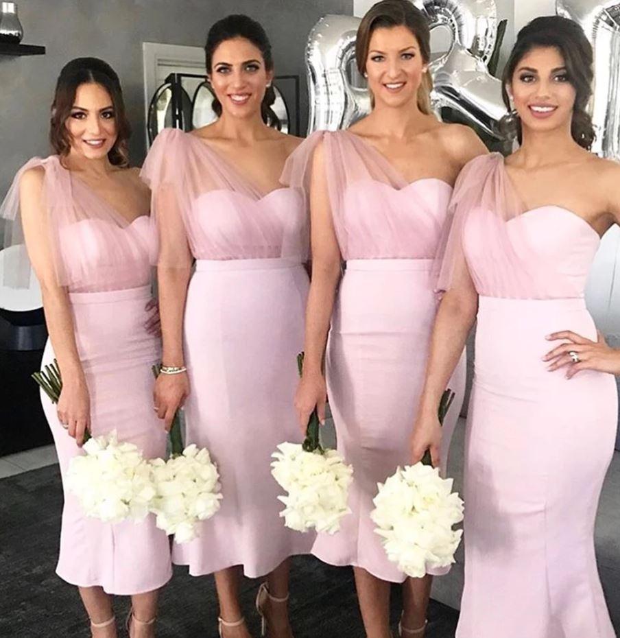 One Shoulder Short Pink Bridesmaid Dress Tulle Mermaid Sweetheart MyChicDress One Shoulder Short Pink Bridesmaid Dress Tulle Mermaid Sweetheart MyChicDress