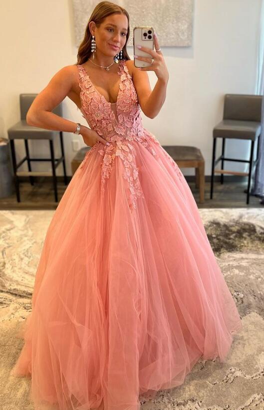 Pink Lace Prom Dresses Long Sexy Formal Dresses with Beaded Custom Color / US6 Pink Lace Prom Dresses Long Sexy Formal Dresses with Beaded Custom Color / US6
