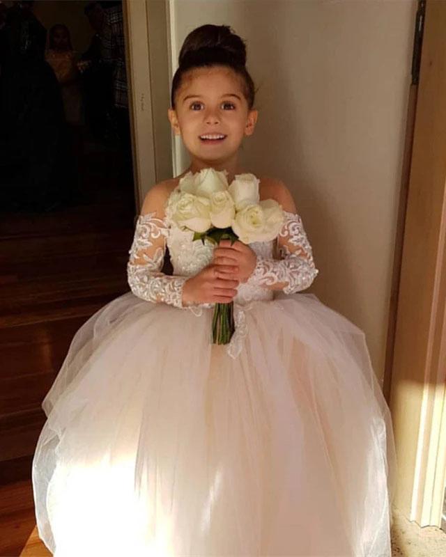 Princess Lace White Flower Girl Dresses Long Sleeves With Bowknot 6 / Custom Color / With Bow Princess Lace White Flower Girl Dresses Long Sleeves With Bowknot 6 / Custom Color / With Bow