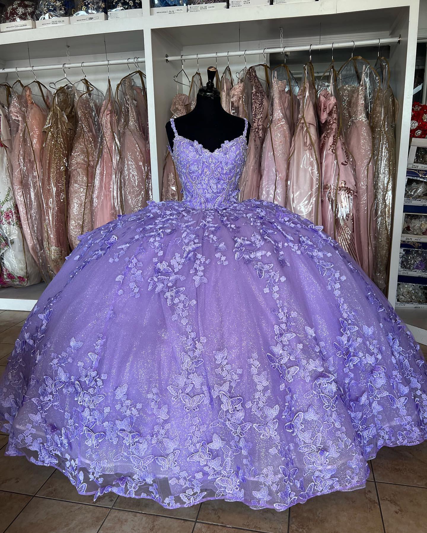 Princess Butterflies Purple Quinceanera Dresses 2024 Spaghetti Straps