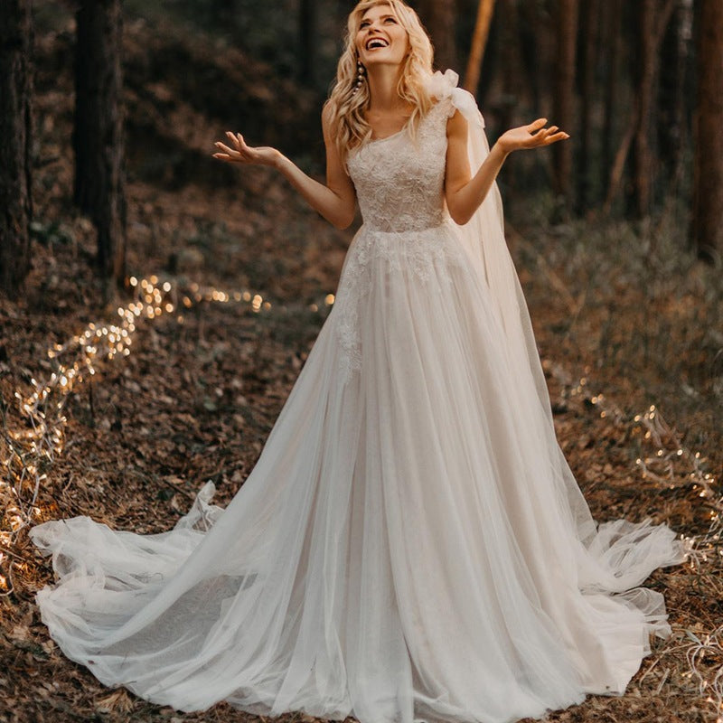 Real A Line Tulle Lace Wedding Dresses One Shoulder with Shawl MyChicDress Real A Line Tulle Lace Wedding Dresses One Shoulder with Shawl MyChicDress