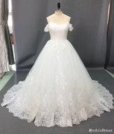 Real Lace Vintage Wedding Dresses UK A Line Off the Shoulder Bridal Gowns MyChicDress