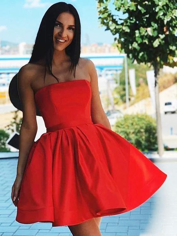 Red Short Homecoming Dresses Satin Sleeveless Mini Hoco Dress Burgundy / US6 Red Short Homecoming Dresses Satin Sleeveless Mini Hoco Dress Burgundy / US6