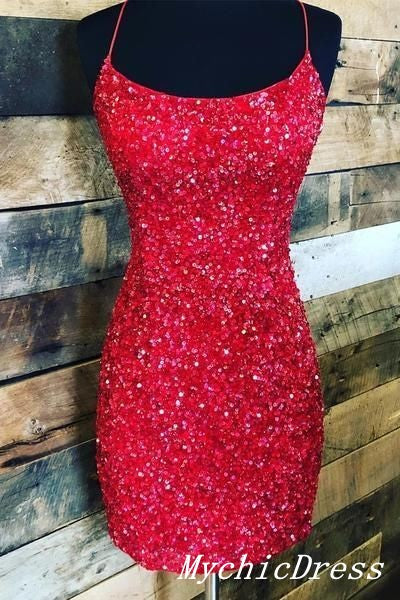 Red Short Homecoming Dresses Sequin Mermaid Hoco Dresses US6 / Black