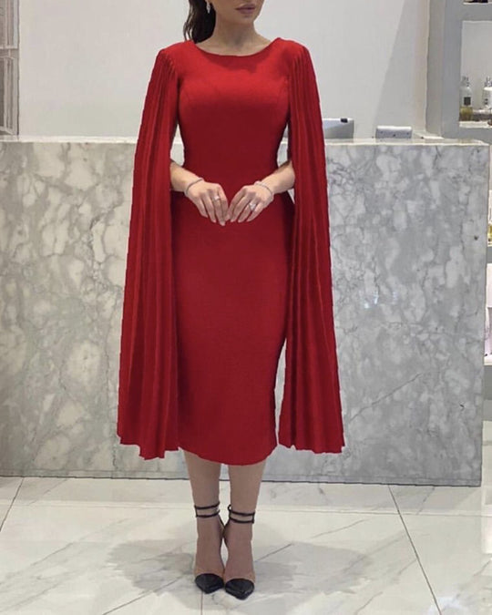 Red Wedding Guest Dress Midi Length Cape Sleeves Homecoming Dresses US2 / Same As Picture Red Wedding Guest Dress Midi Length Cape Sleeves Homecoming Dresses US2 / Same As Picture