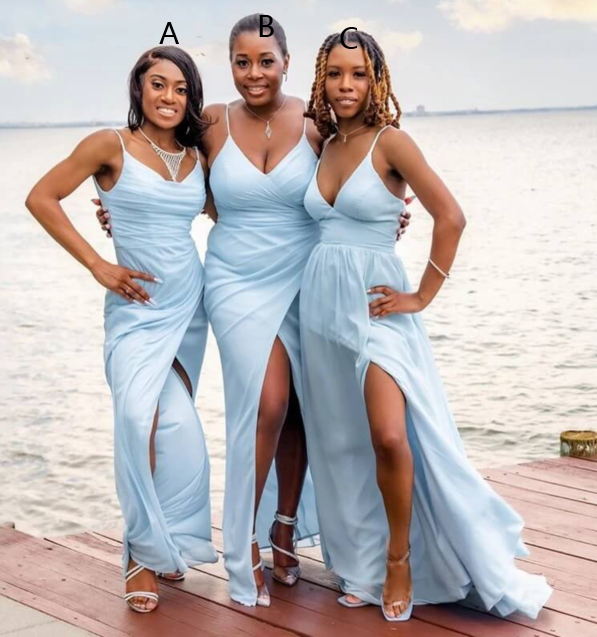 Sexy A line V neck Light Blue Bridesmaid Dresses Chiffon Beach Spaghetti Straps MyChicDress