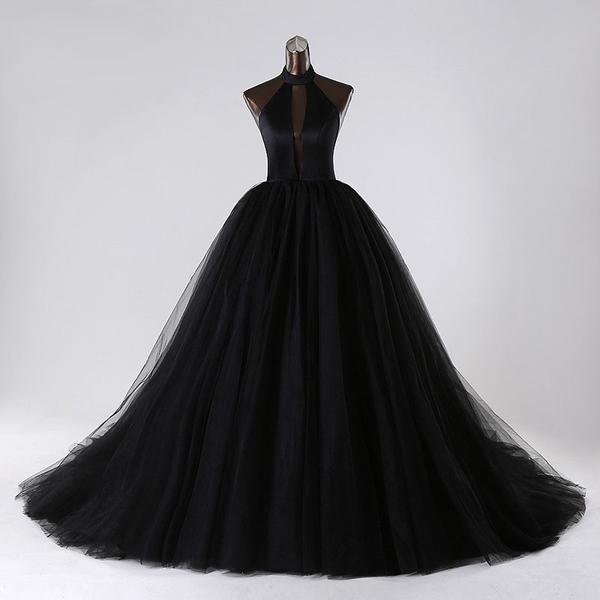 Sexy Ball Gown Black Wedding Dresses Tulle Halter Gothic Gown Black / US6 Sexy Ball Gown Black Wedding Dresses Tulle Halter Gothic Gown Black / US6