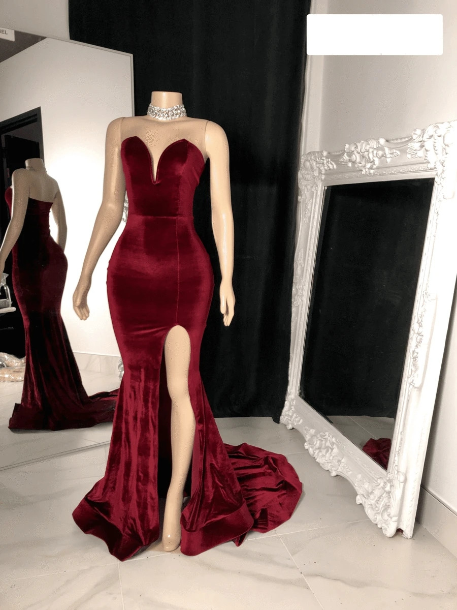 Elegant Burgundy Velvet Long Prom Dress, Mermaid Backless Party Evening Dress US 12 / Burgundy Elegant Burgundy Velvet Long Prom Dress, Mermaid Backless Party Evening Dress US 12 / Burgundy